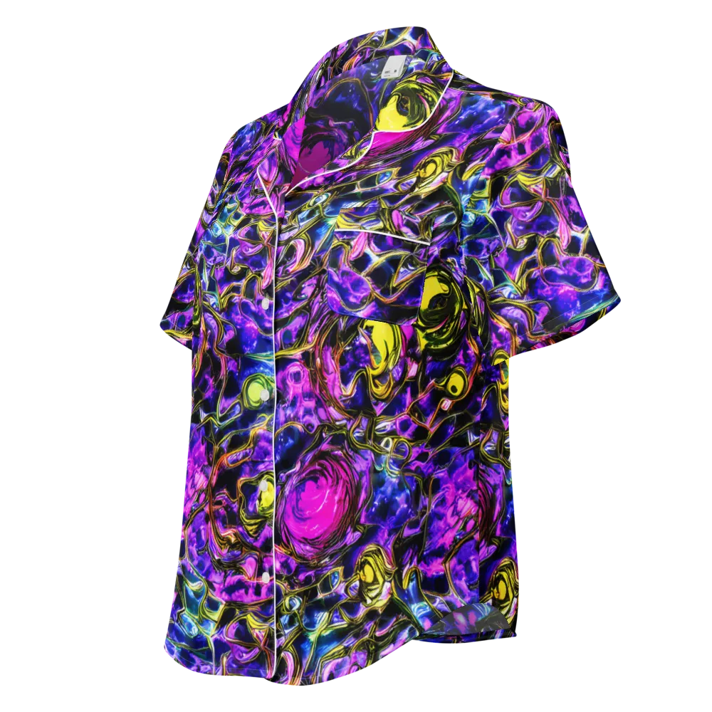 Midnight Fluorescence on Women's Short Sleeve Pajama Top — Left Front