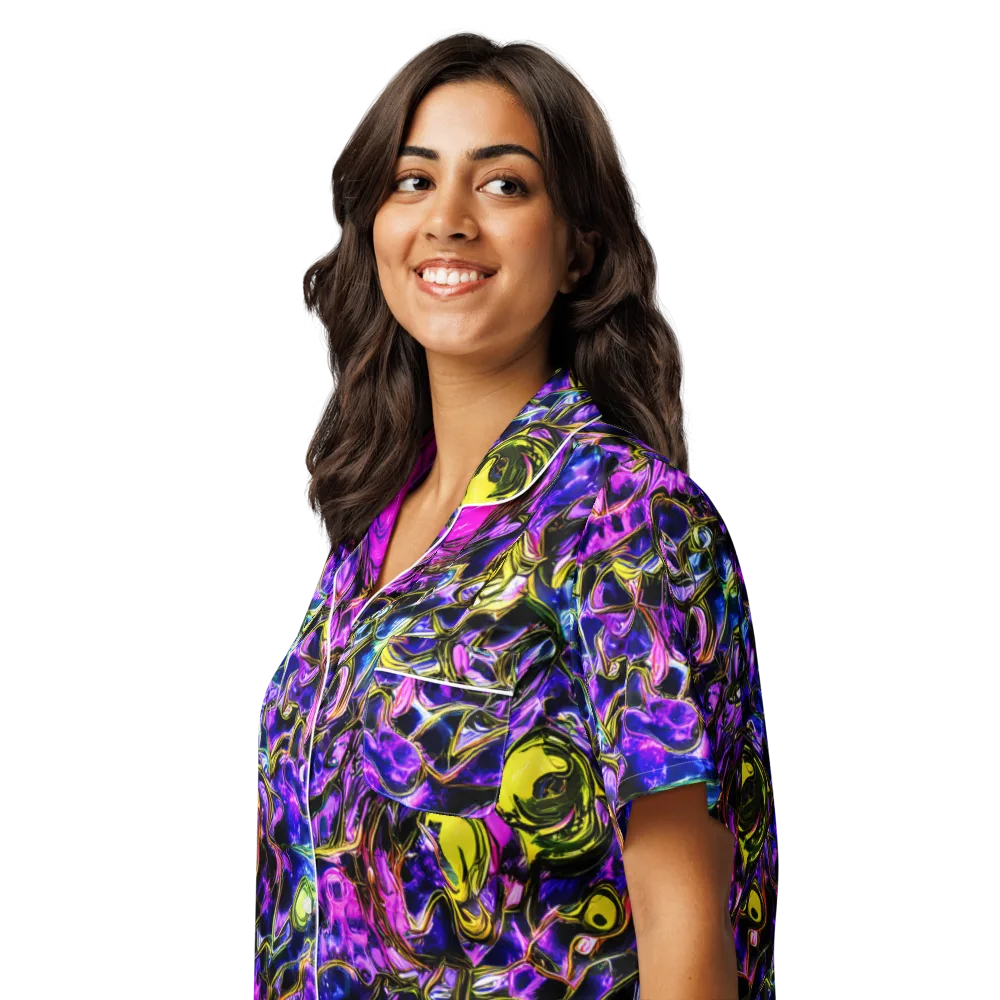 Midnight Fluorescence on Women's Short Sleeve Pajama Top — Left Front