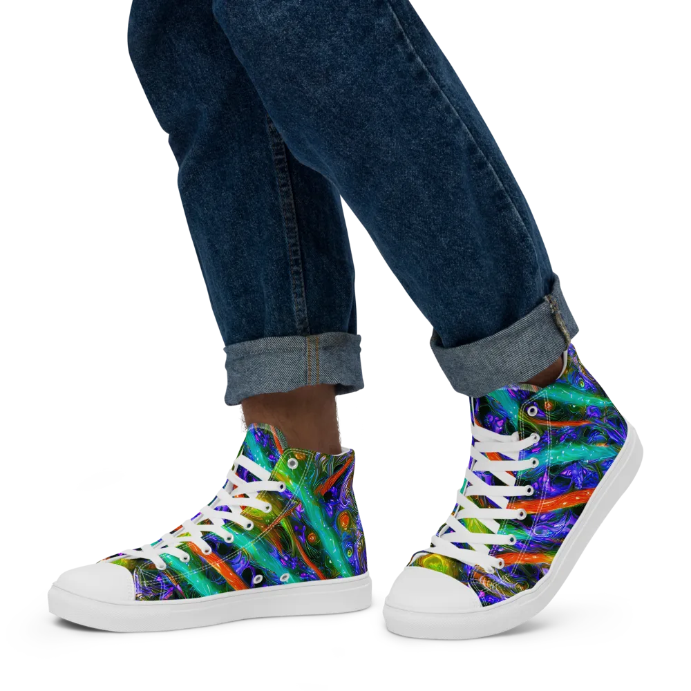 Turbulent Prism on Men's High Top Canvas Shoes — Left