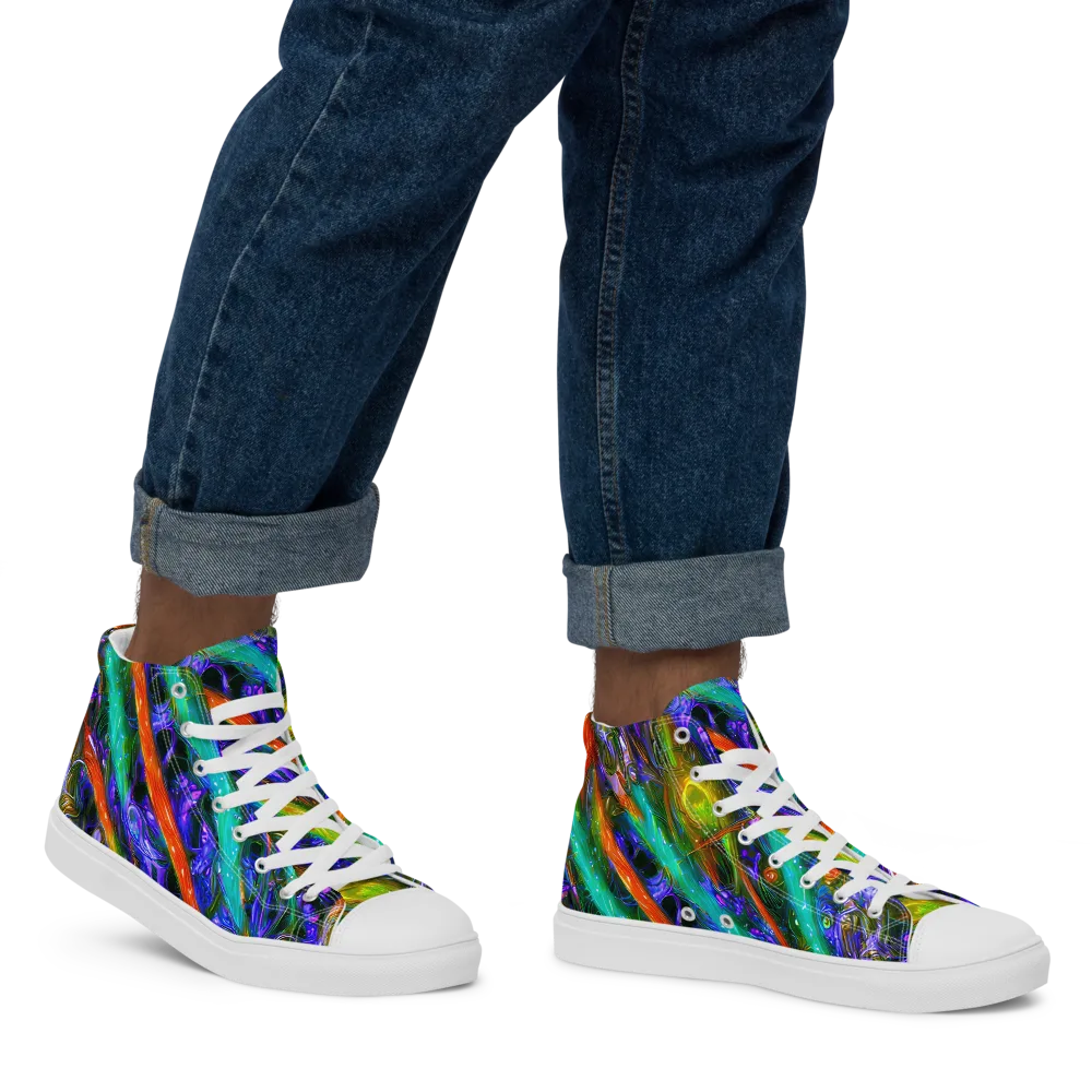 Turbulent Prism on Men's High Top Canvas Shoes — Right