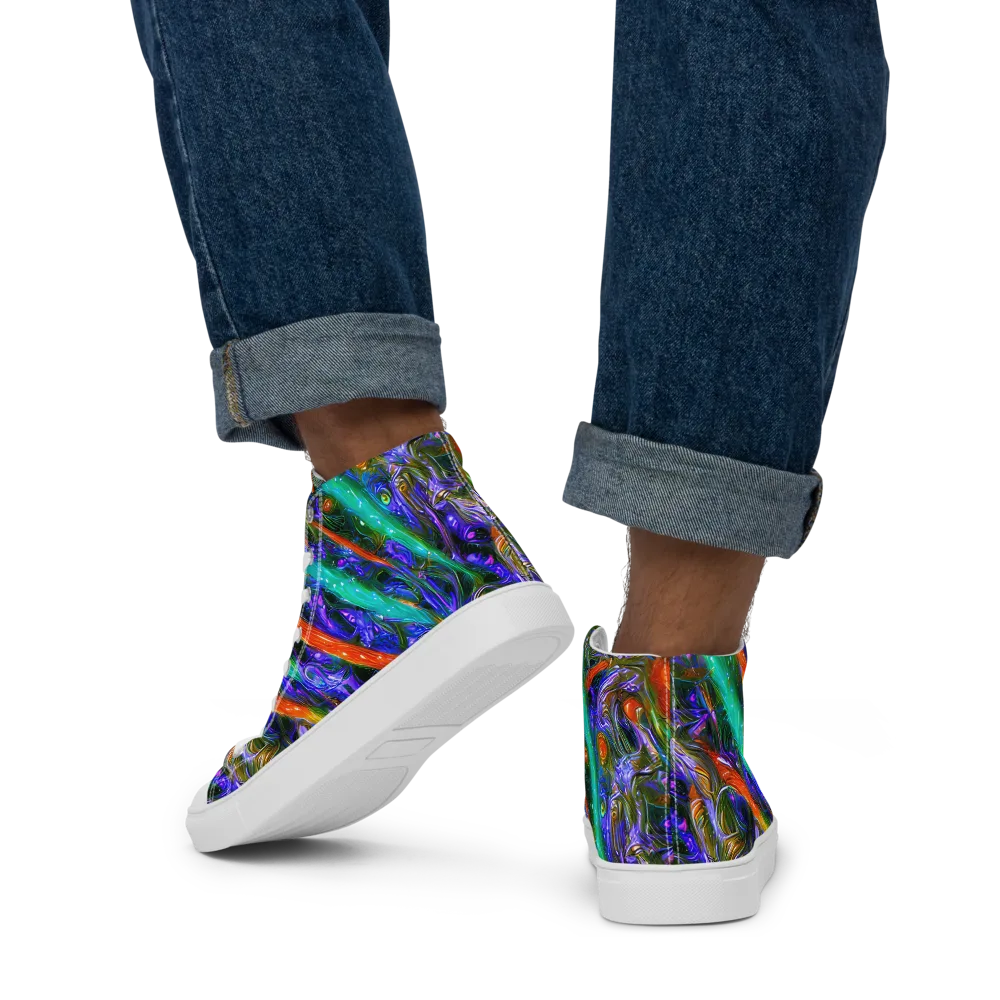 Turbulent Prism on Men's High Top Canvas Shoes — Back