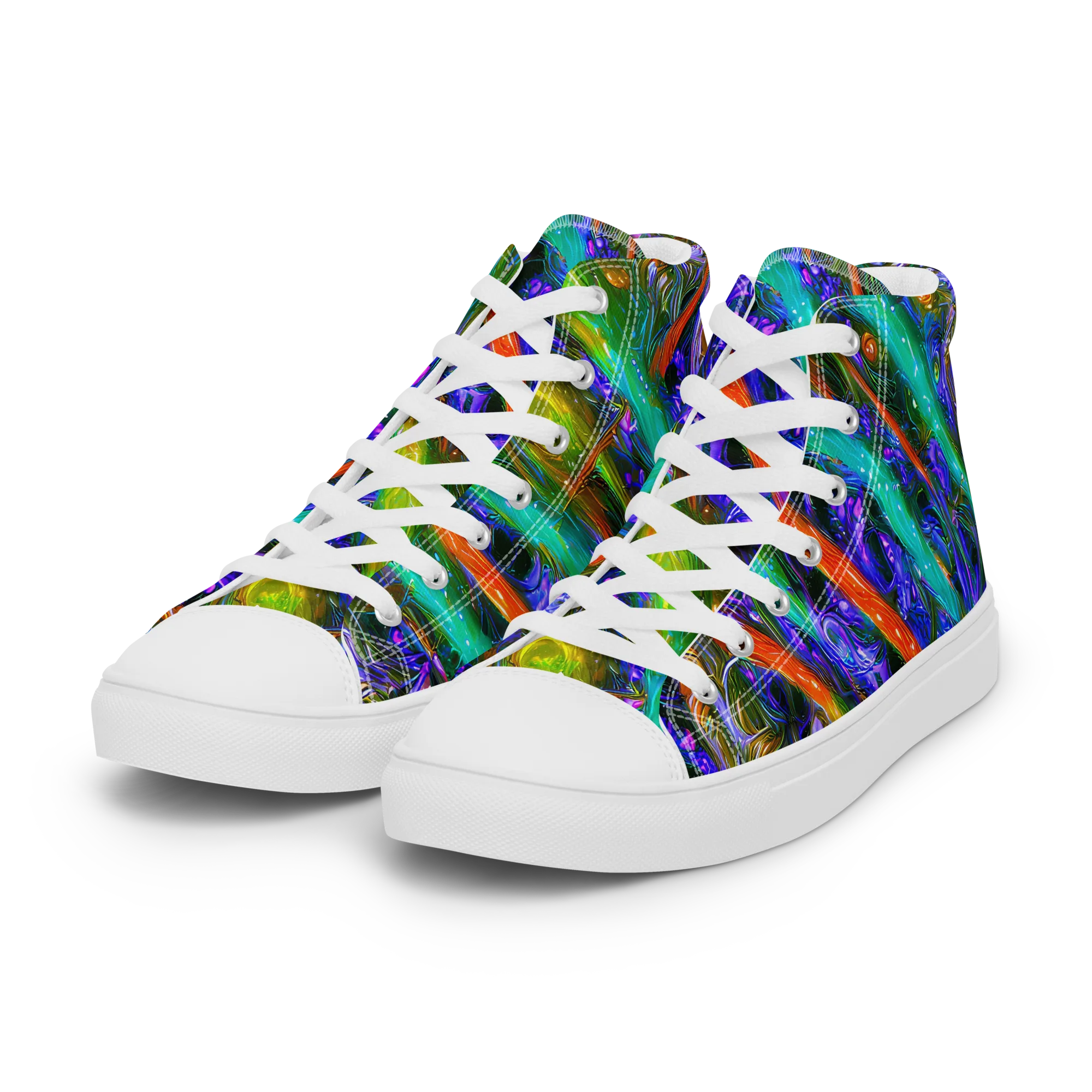 Turbulent Prism on Women's High Top Canvas Shoes — Left Front