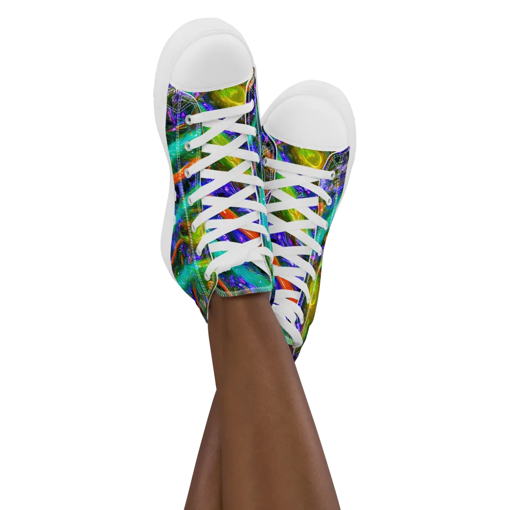 Turbulent Prism on Women's High Top Canvas Shoes — Front