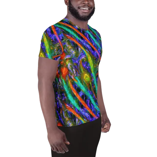 Turbulent Prism on a Men's Athletic T-Shirt