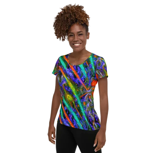 Turbulent Prism on a Women's Athletic T-Shirt