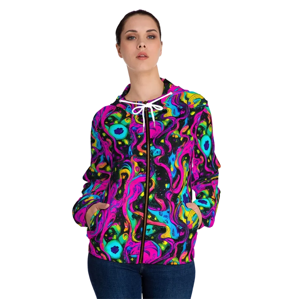 Afterdark Flow on Women's Full-Zip Hoodie — Front On Person