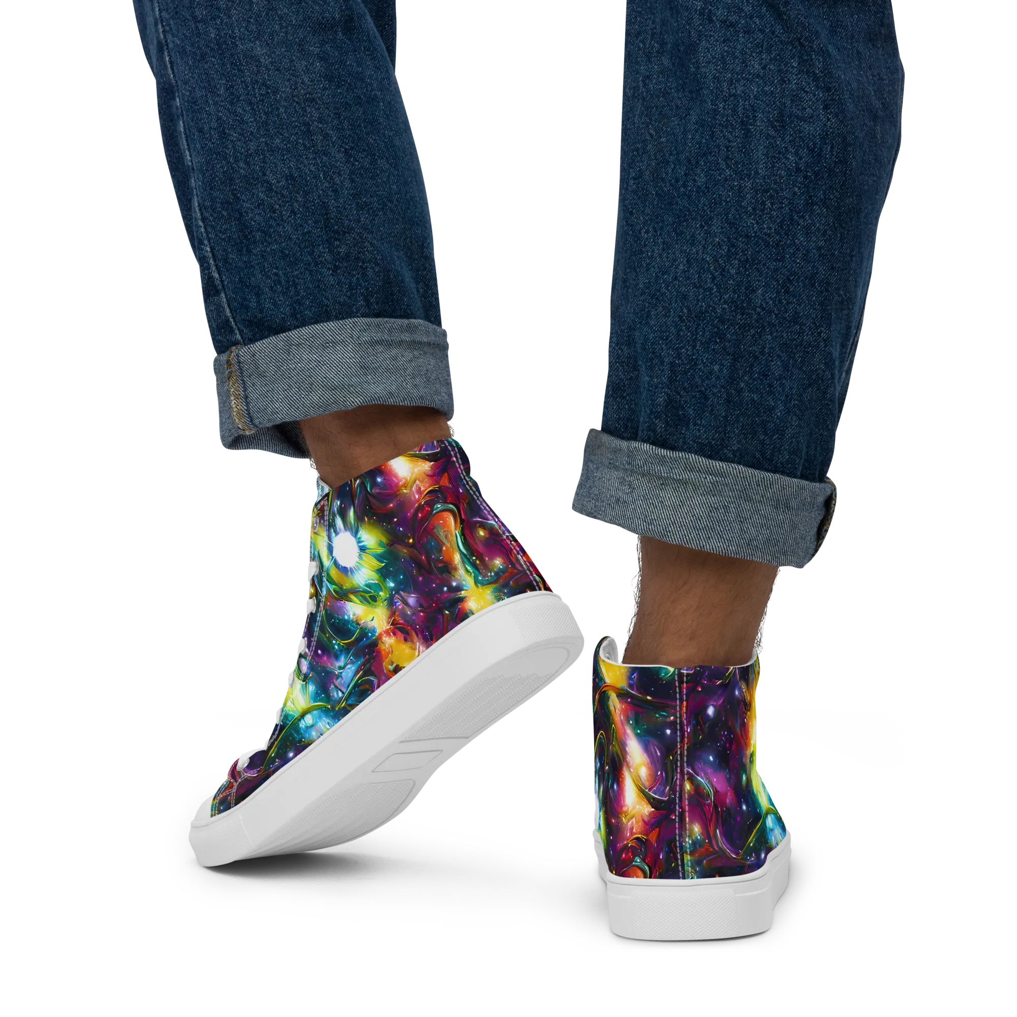 Solar Spell on Men's High Top Canvas Shoes — Back