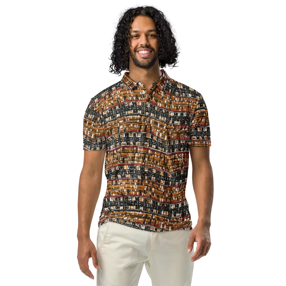 Ochre Current on Men's Slim Fit Polo Shirt — Front
