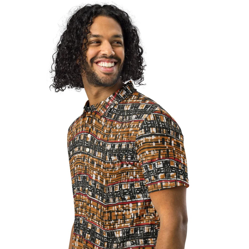 Ochre Current on Men's Slim Fit Polo Shirt — Left Front