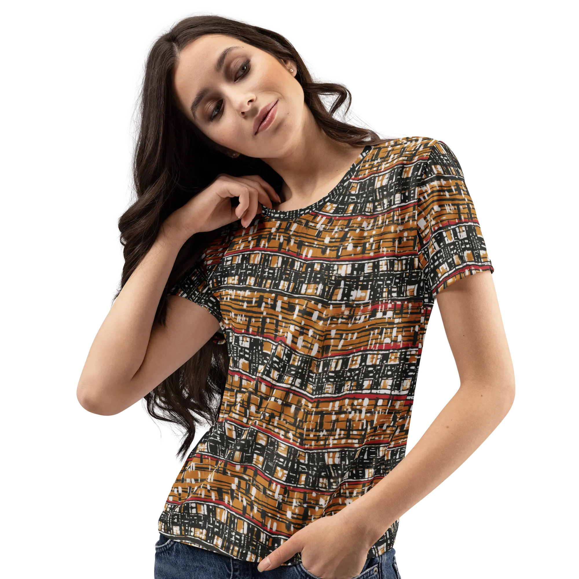 Ochre Current on Women's Crew Neck T-Shirt — Left Front
