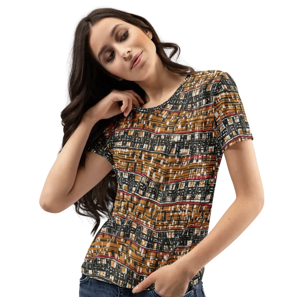 Ochre Current on Women's Crew Neck T-Shirt — Left Front