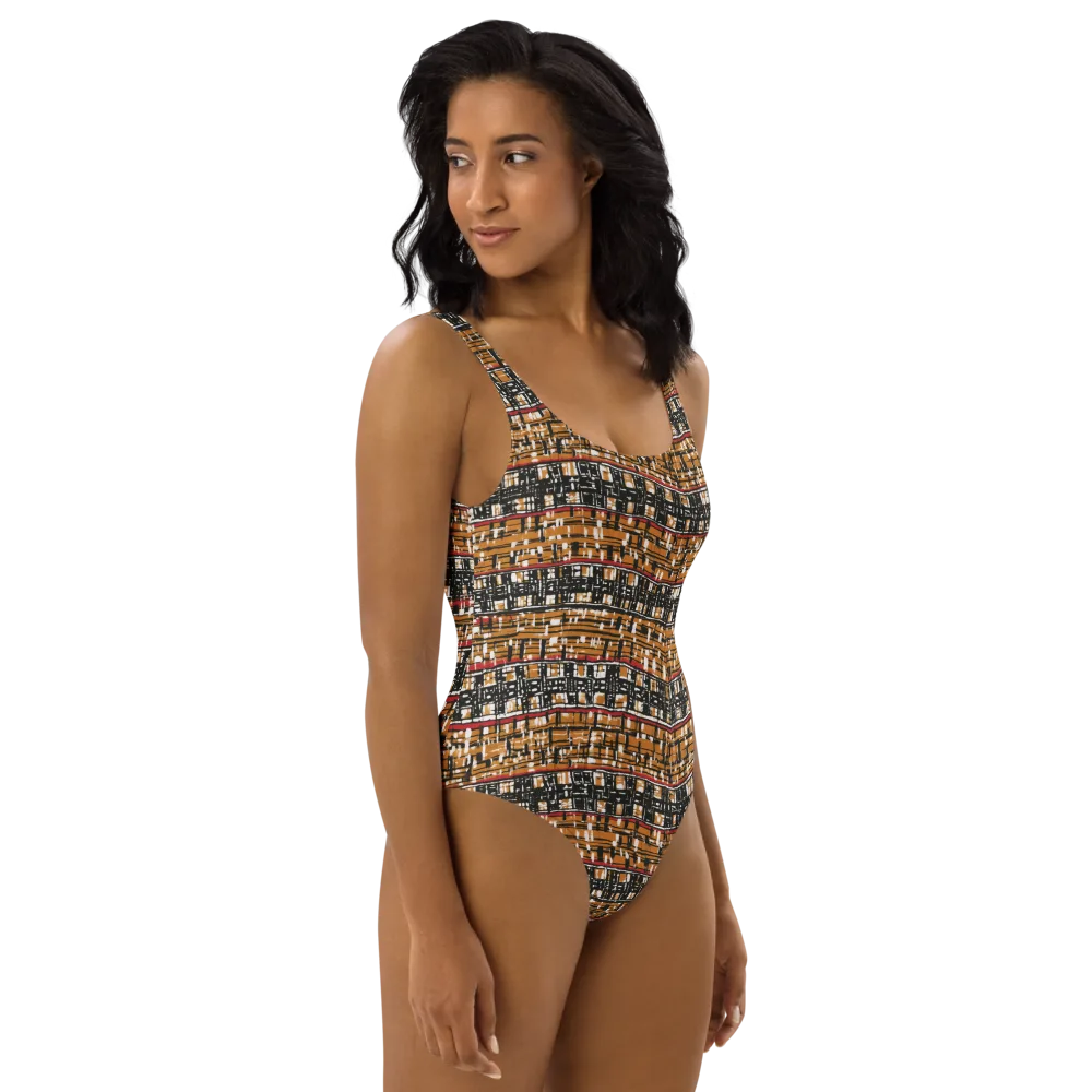 Ochre Current on One-Piece Swimsuit — Right