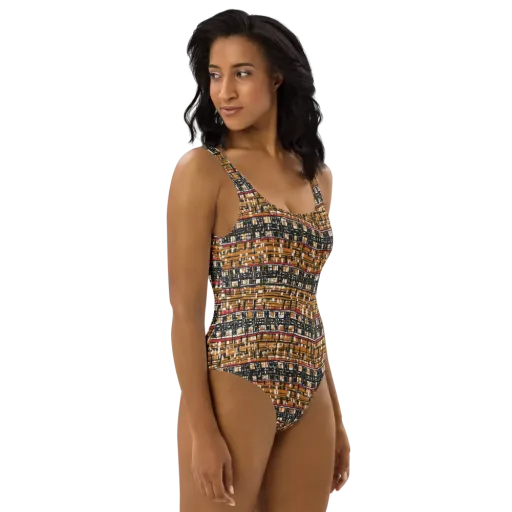 Ochre Current on a One-Piece Swimsuit