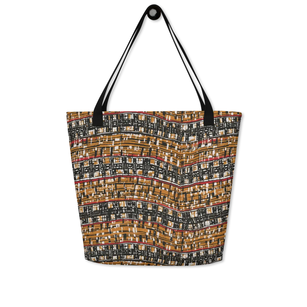 Ochre Current on Large Tote Bag W/ Pocket — Front