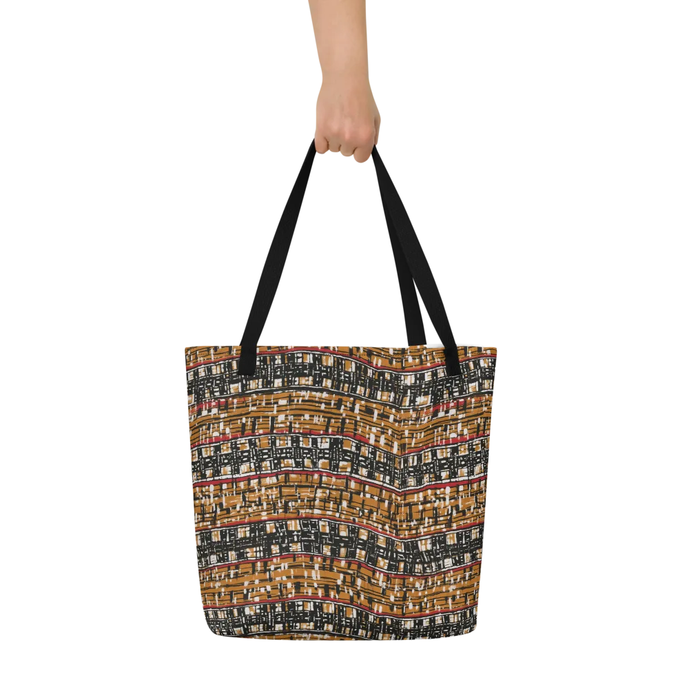 Ochre Current on Large Tote Bag W/ Pocket — Front