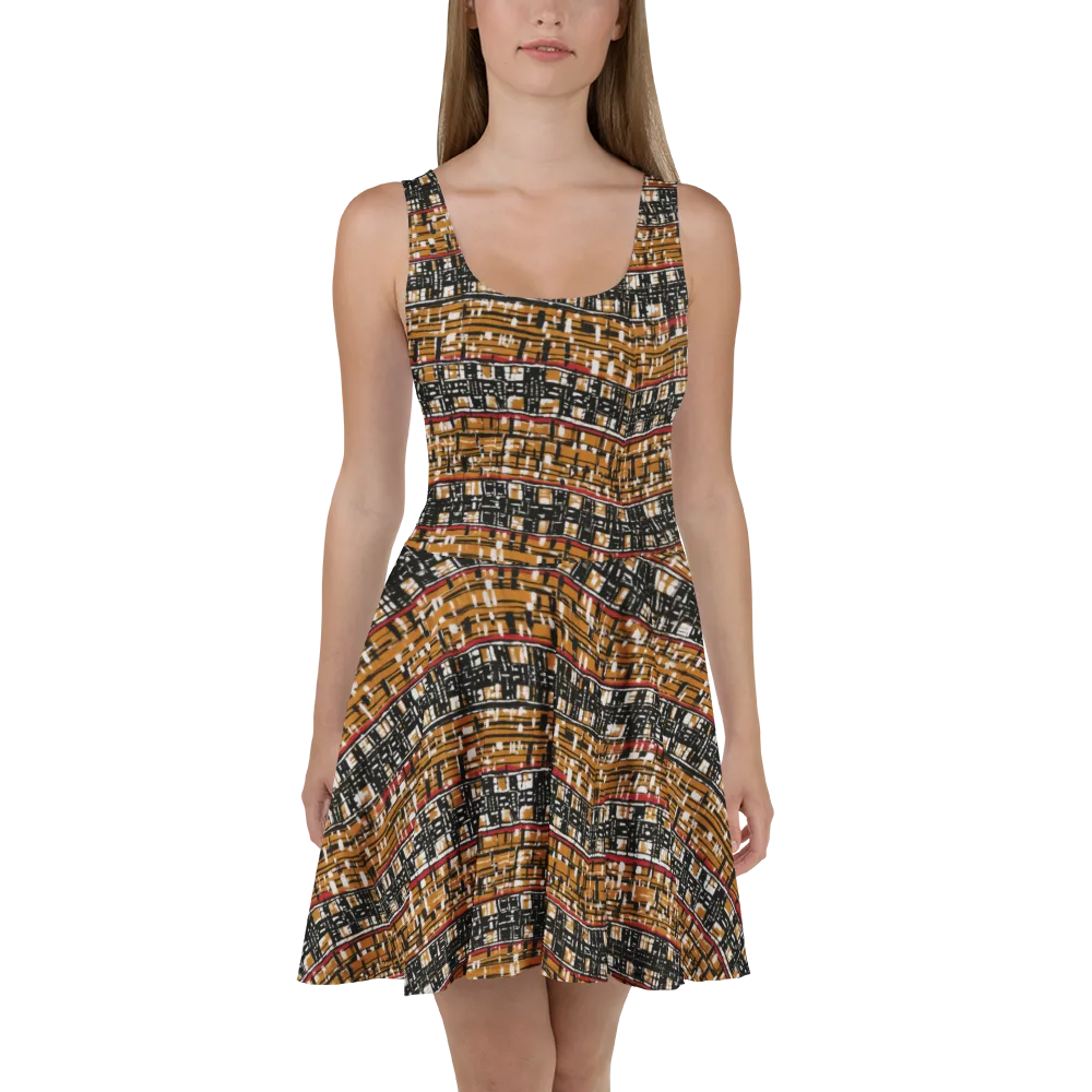 Ochre Current on Skater Dress — Front