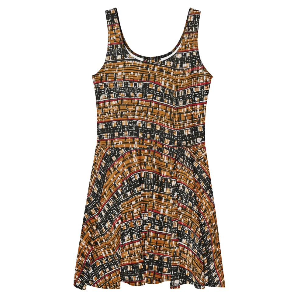 Ochre Current on Skater Dress — Front