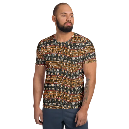 Ochre Current on a Men's Athletic T-Shirt
