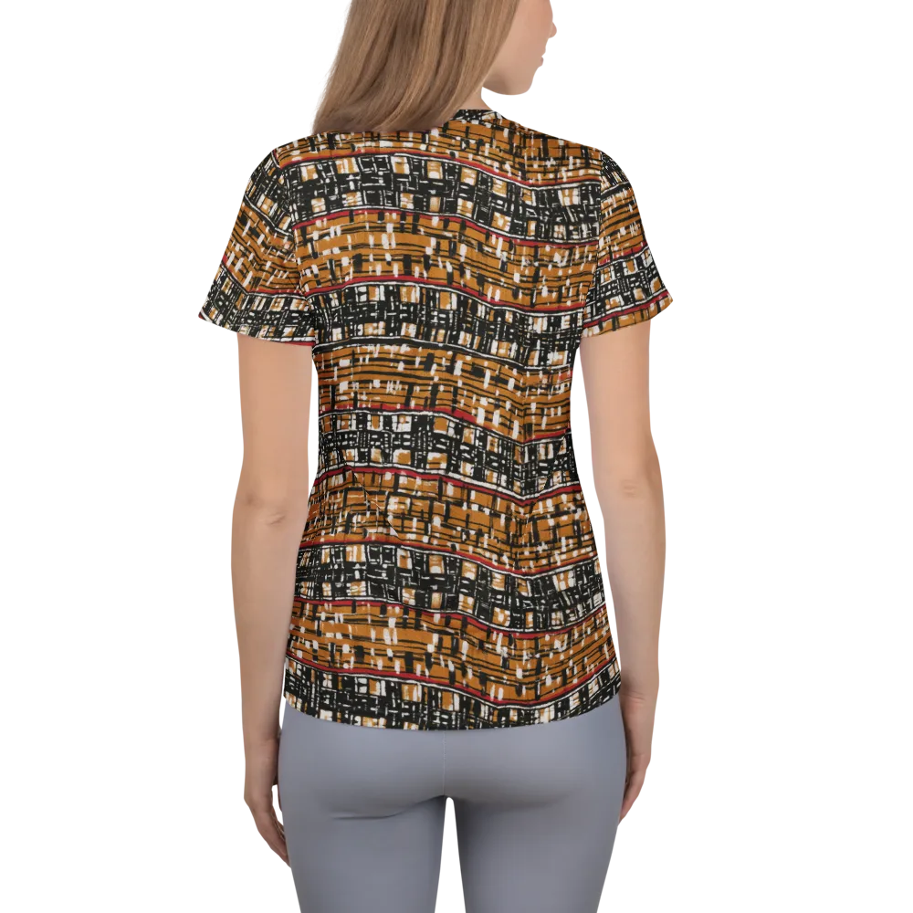 Ochre Current on Women's Athletic T-Shirt — Back