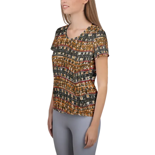 Ochre Current on a Women's Athletic T-Shirt