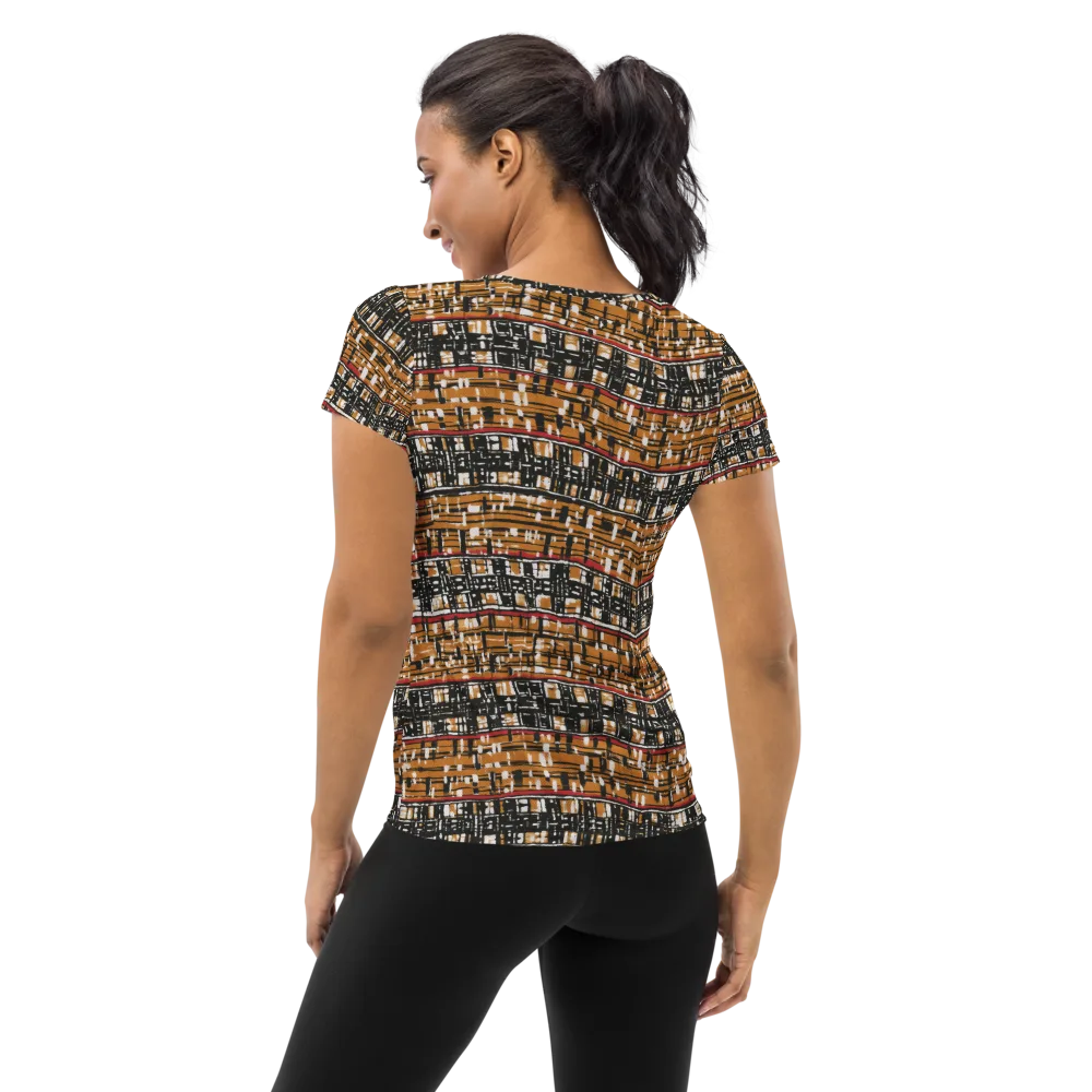 Ochre Current on Women's Athletic T-Shirt — Back