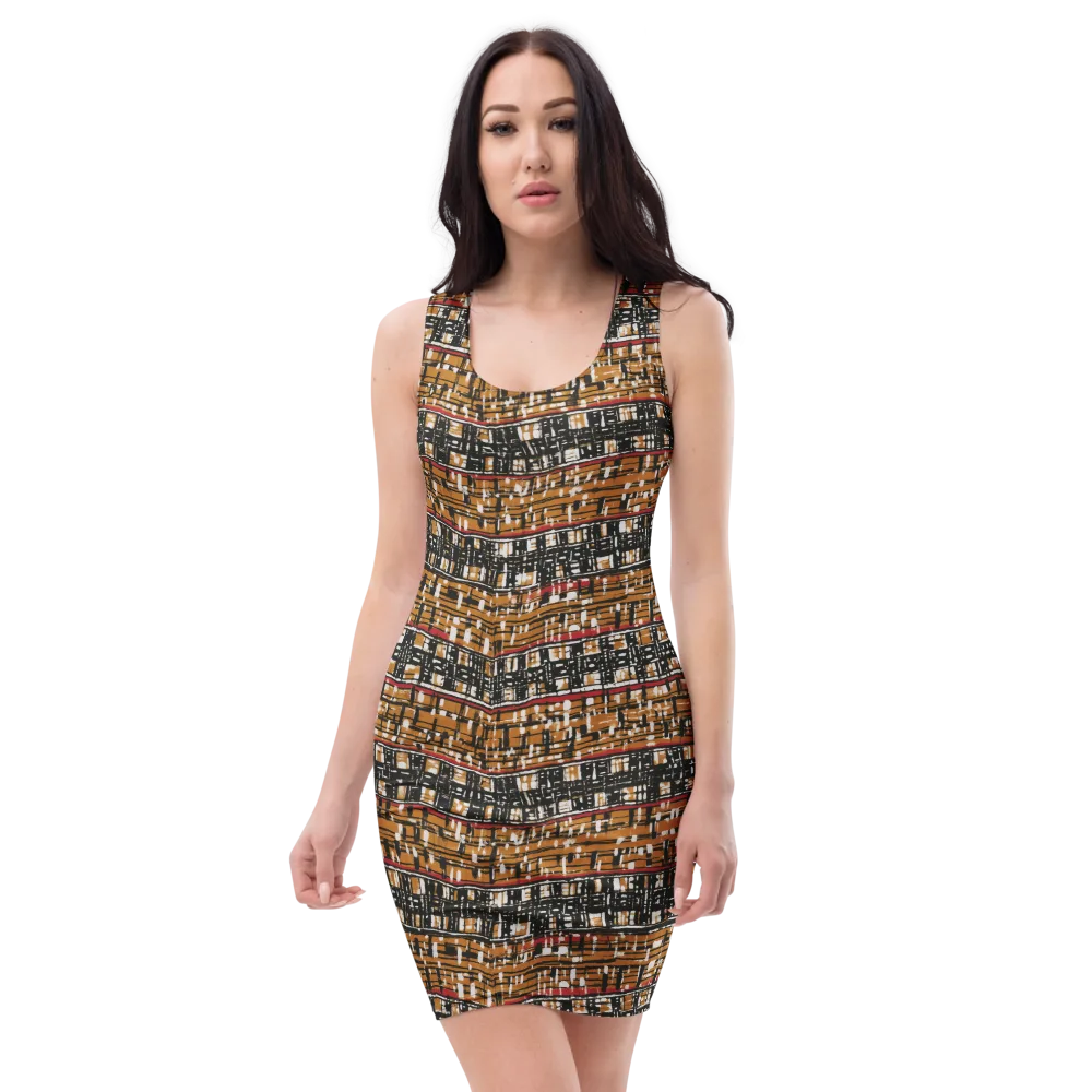 Ochre Current on Bodycon Dress — Front
