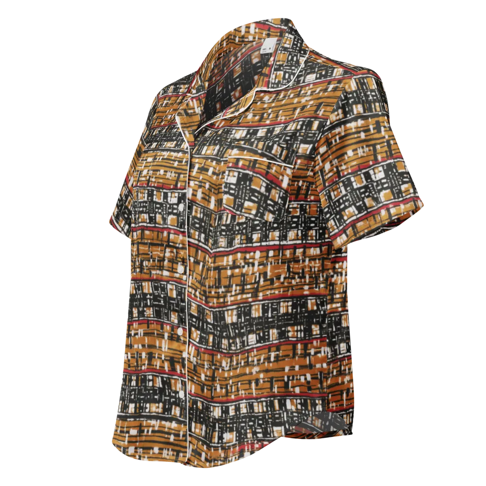 Ochre Current on Women's Short Sleeve Pajama Top — Left Front