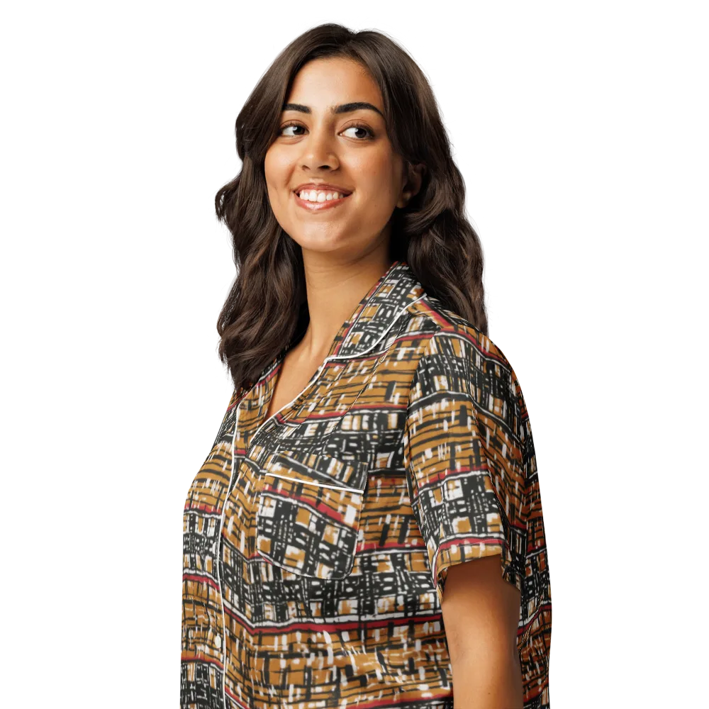 Ochre Current on Women's Short Sleeve Pajama Top — Left Front