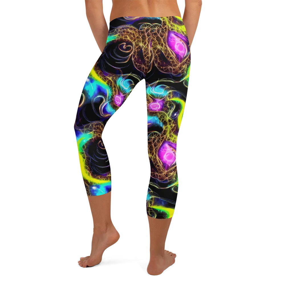 Blacklight Botanica on Capri Leggings — Back