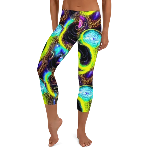 Blacklight Botanica on a Capri Leggings