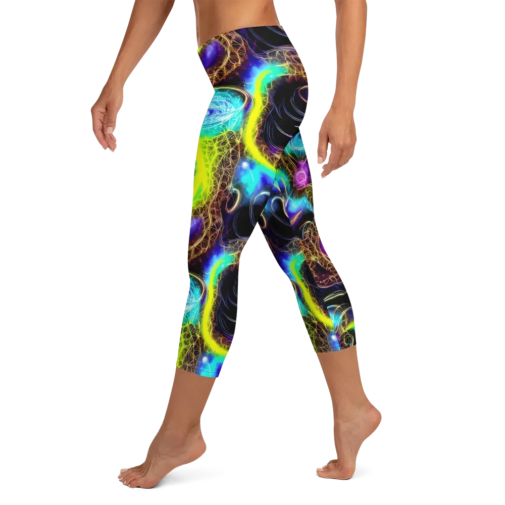Blacklight Botanica on Capri Leggings — Left