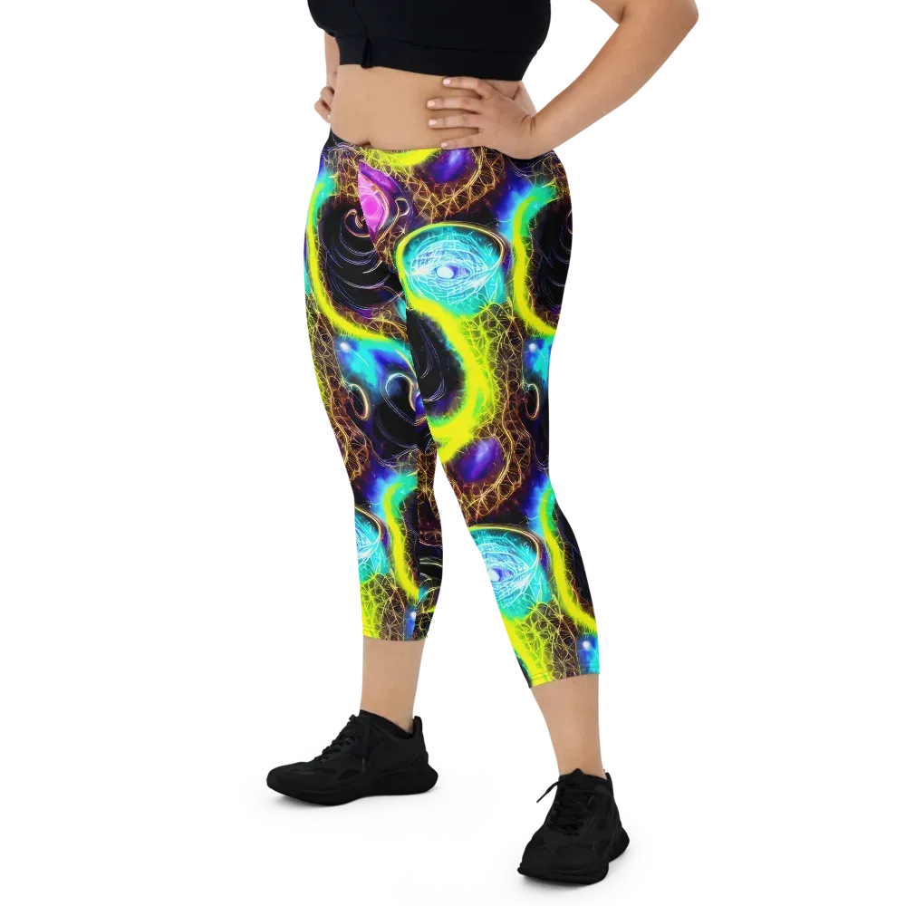 Blacklight Botanica on Capri Leggings — Front