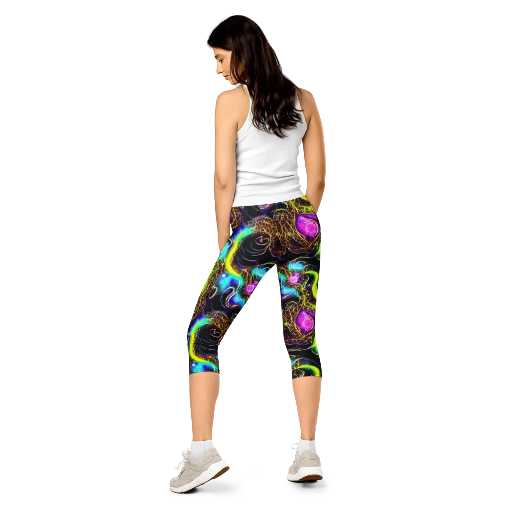 Blacklight Botanica on Capri Leggings — Back
