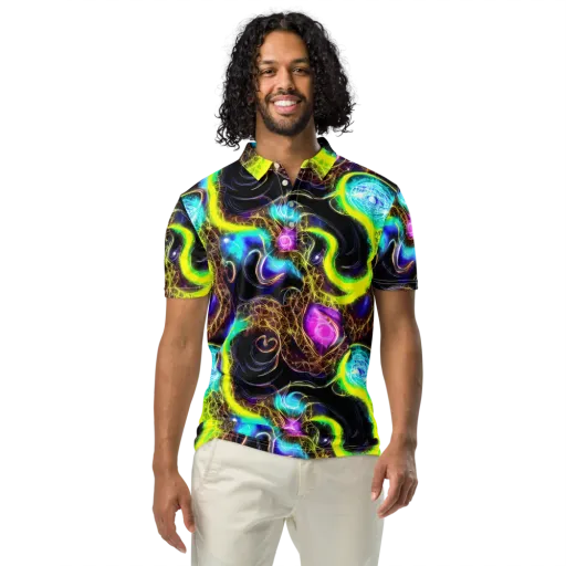 Blacklight Botanica on a Men's Slim Fit Polo Shirt