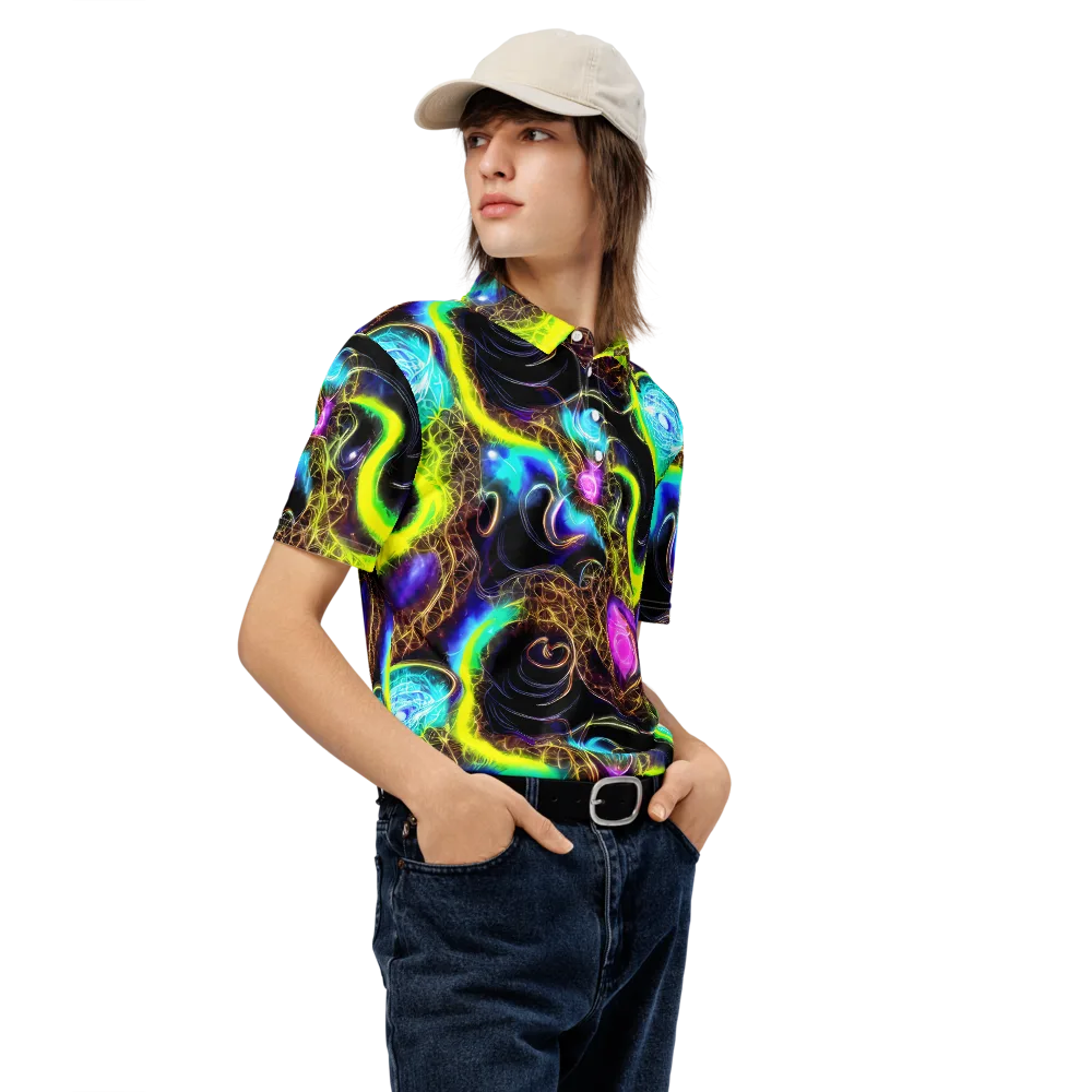 Blacklight Botanica on Men's Slim Fit Polo Shirt — Right Front
