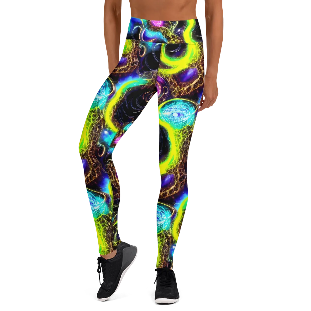 Blacklight Botanica on Yoga Leggings — Front