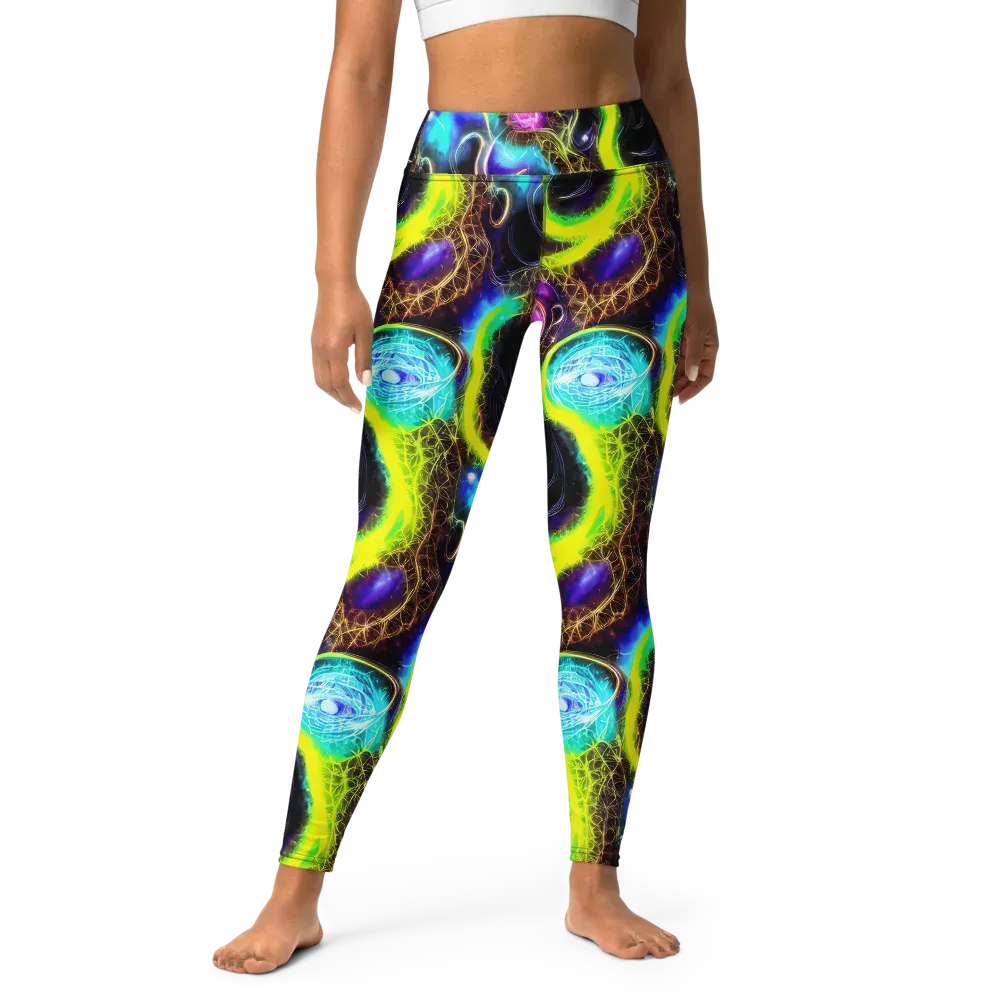 Blacklight Botanica on Yoga Leggings — Front