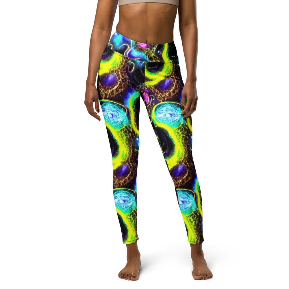Blacklight Botanica on Yoga Leggings — Front