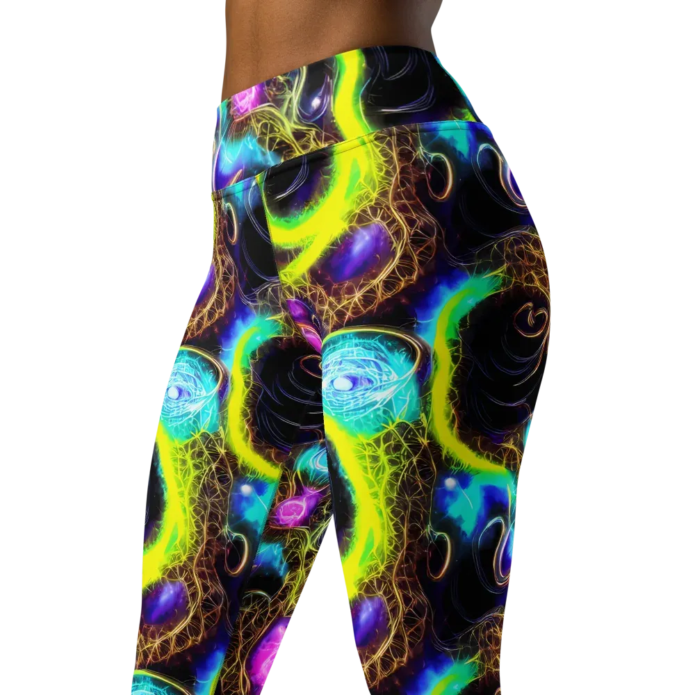 Blacklight Botanica on Yoga Leggings — Left Front