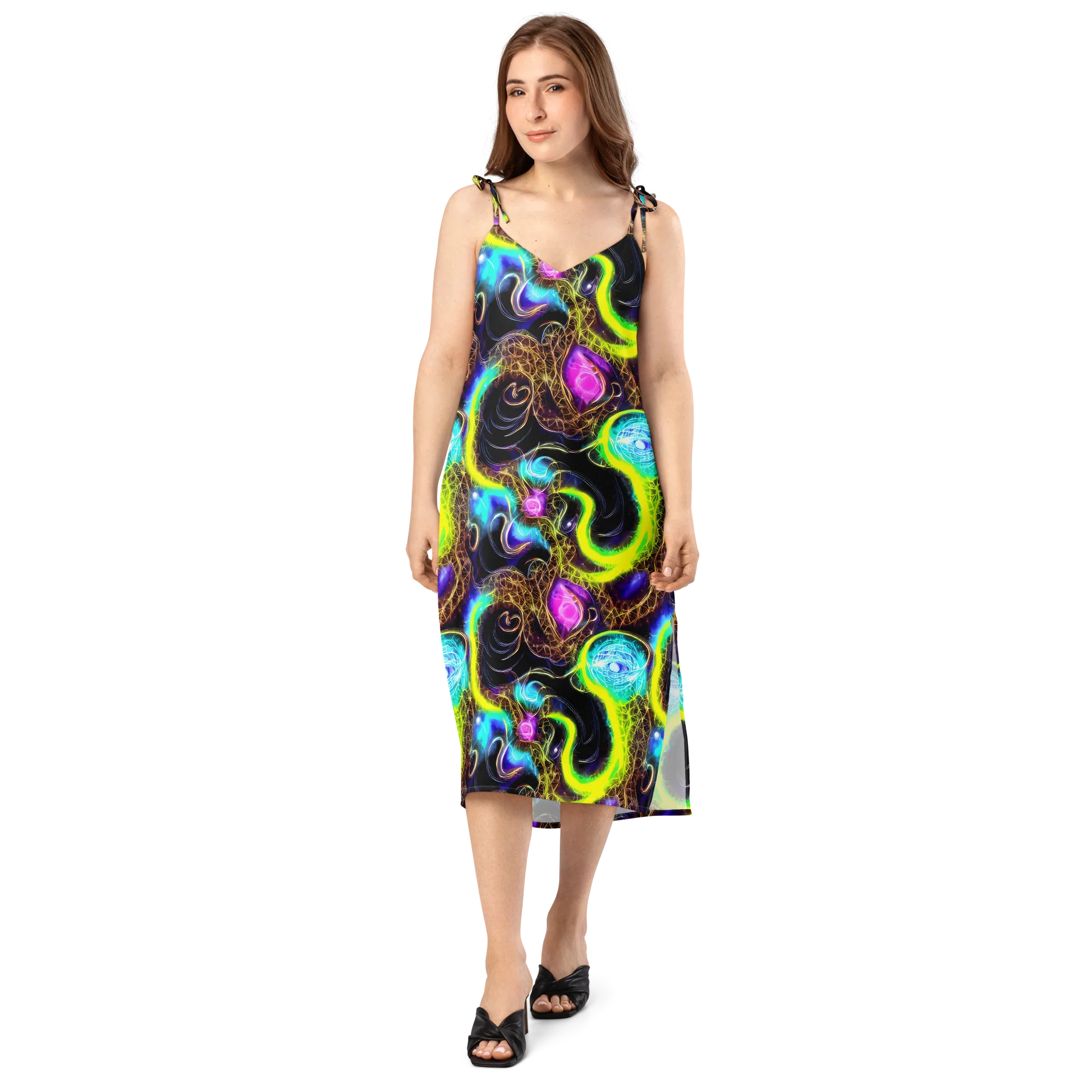 Blacklight Botanica on Slip Dress — Front