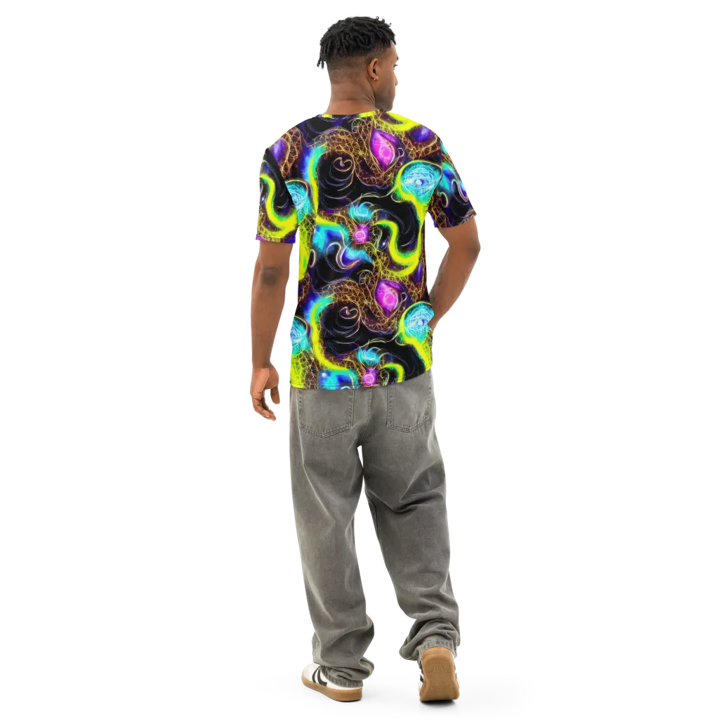 Blacklight Botanica on Men's Cotton Crew Neck T-Shirt — Back