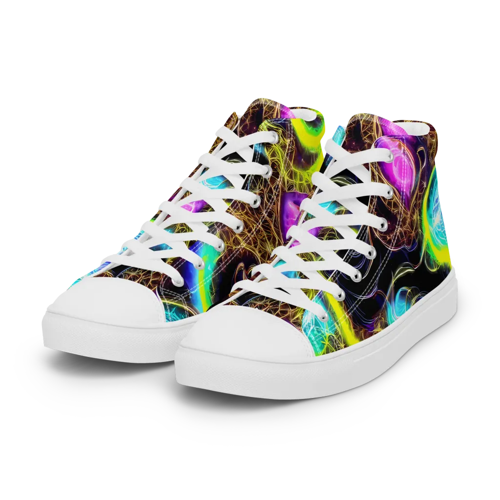 Blacklight Botanica on Women's High Top Canvas Shoes — Left Front