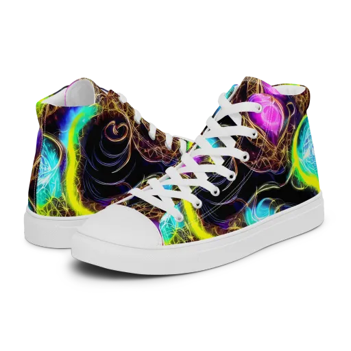 Blacklight Botanica on a Women's High Top Canvas Shoes