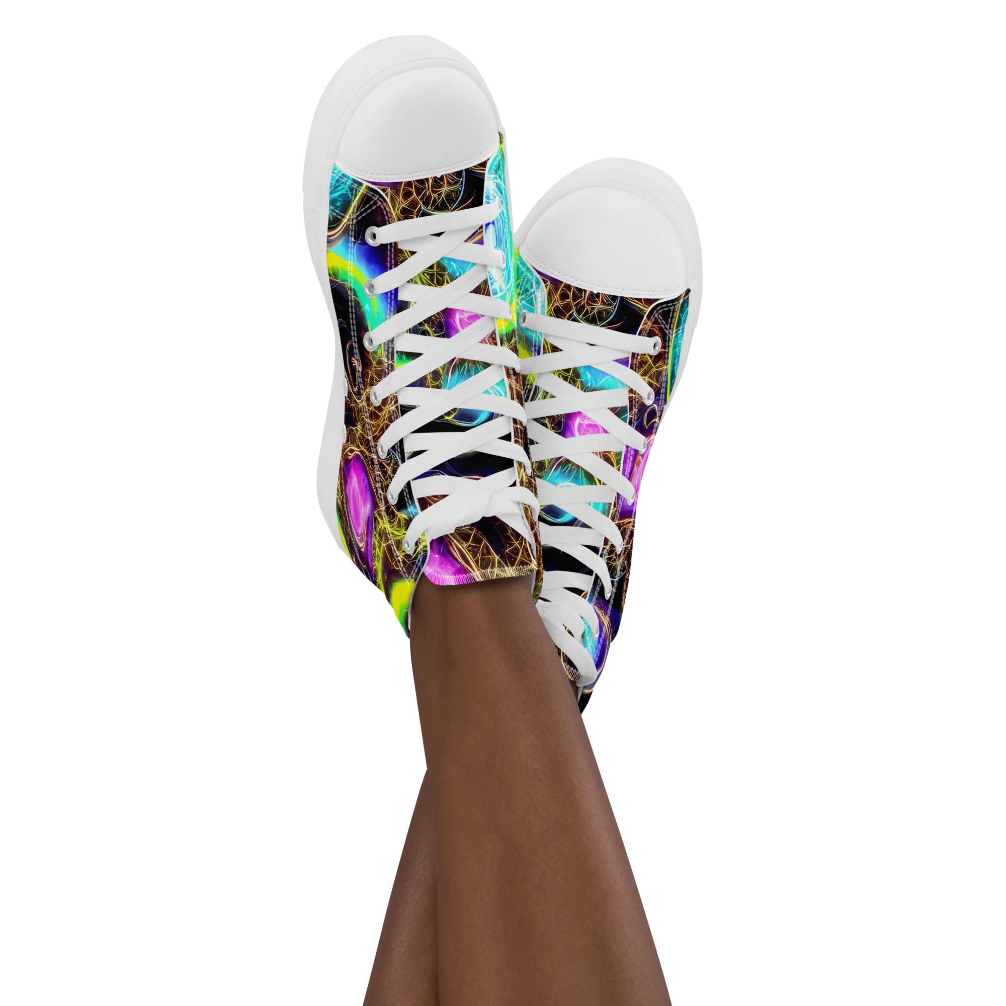 Blacklight Botanica on Women's High Top Canvas Shoes — Front