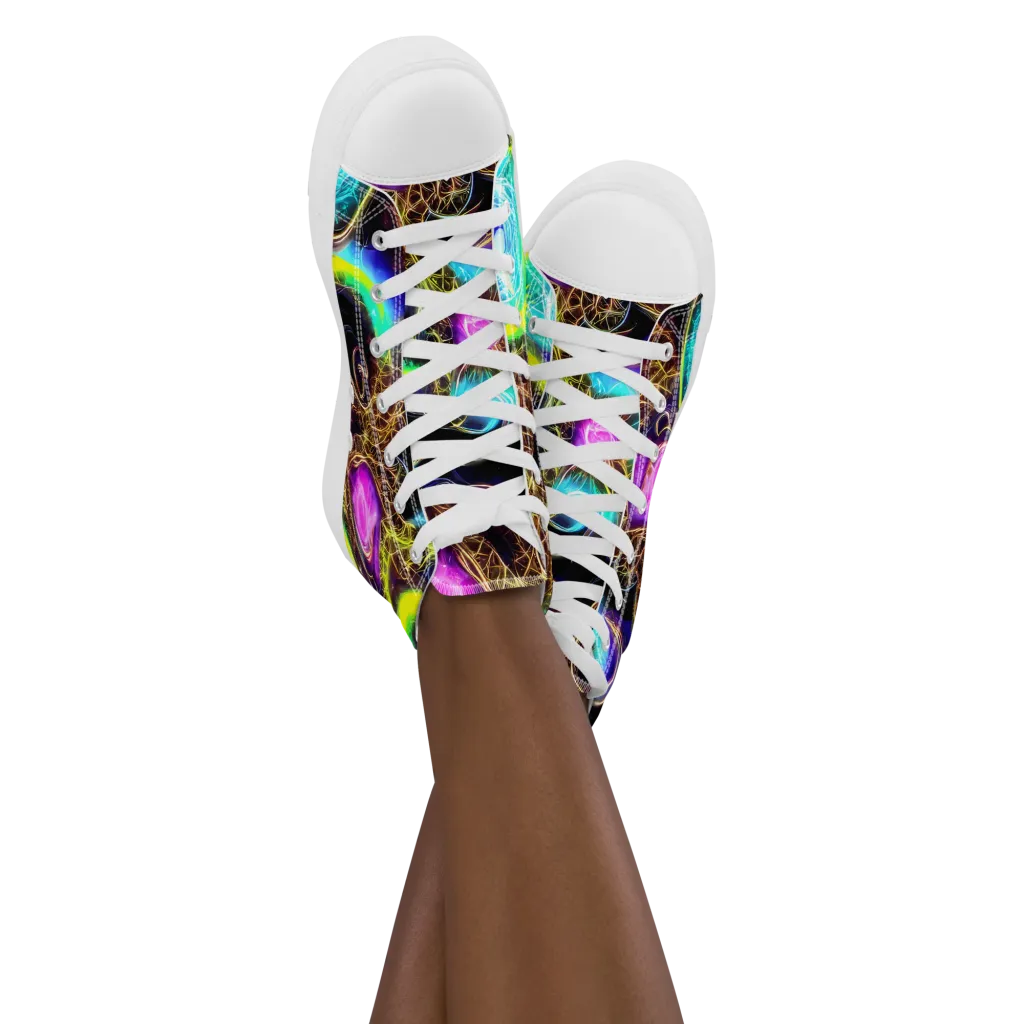 Blacklight Botanica on Women's High Top Canvas Shoes — Front