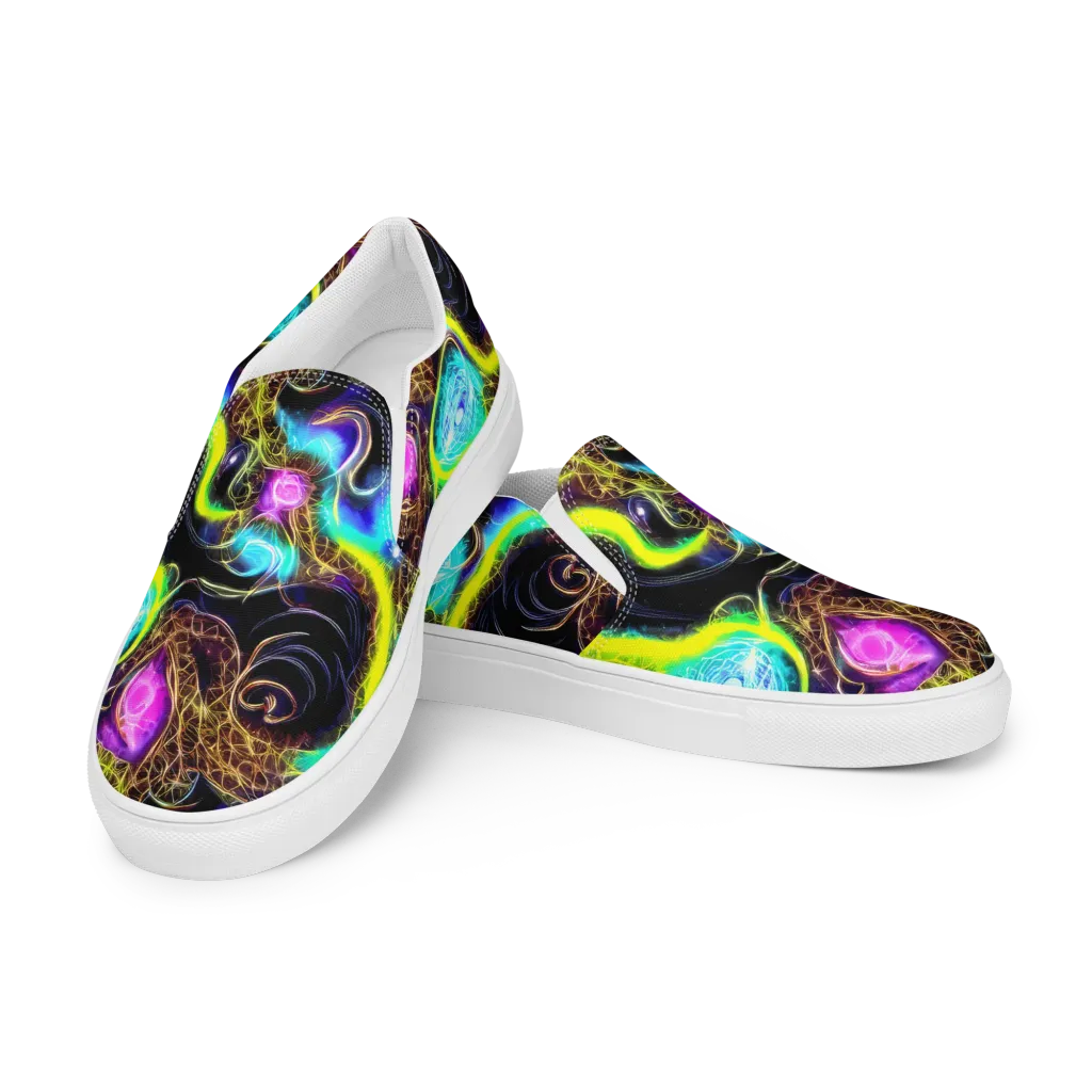Blacklight Botanica on Men's Slip-On Canvas Shoes — Left Front