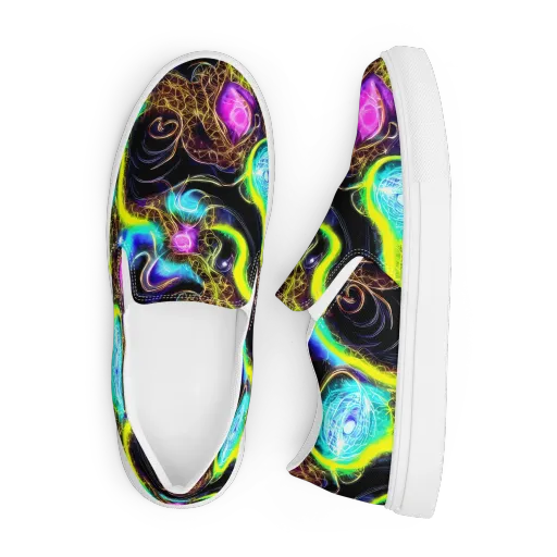 Blacklight Botanica on a Men's Slip-On Canvas Shoes