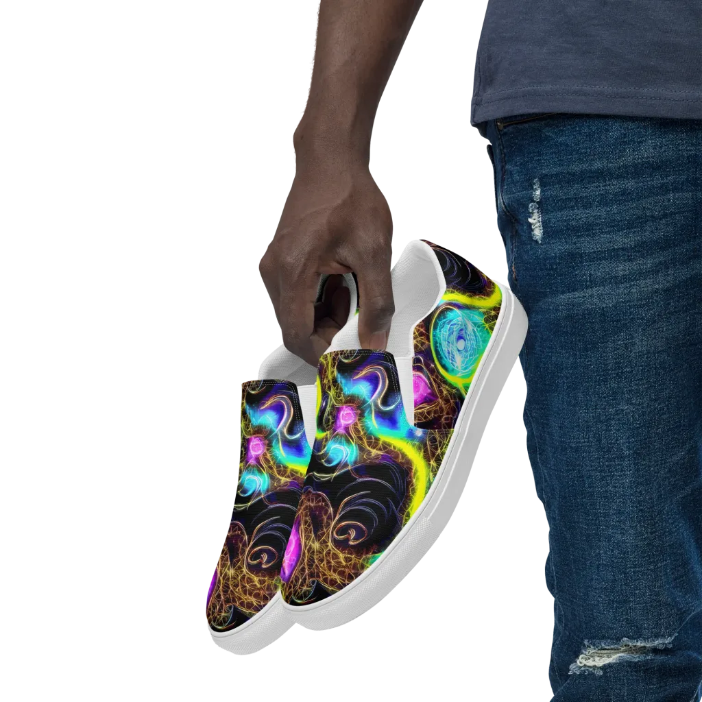 Blacklight Botanica on Men's Slip-On Canvas Shoes — Left Front