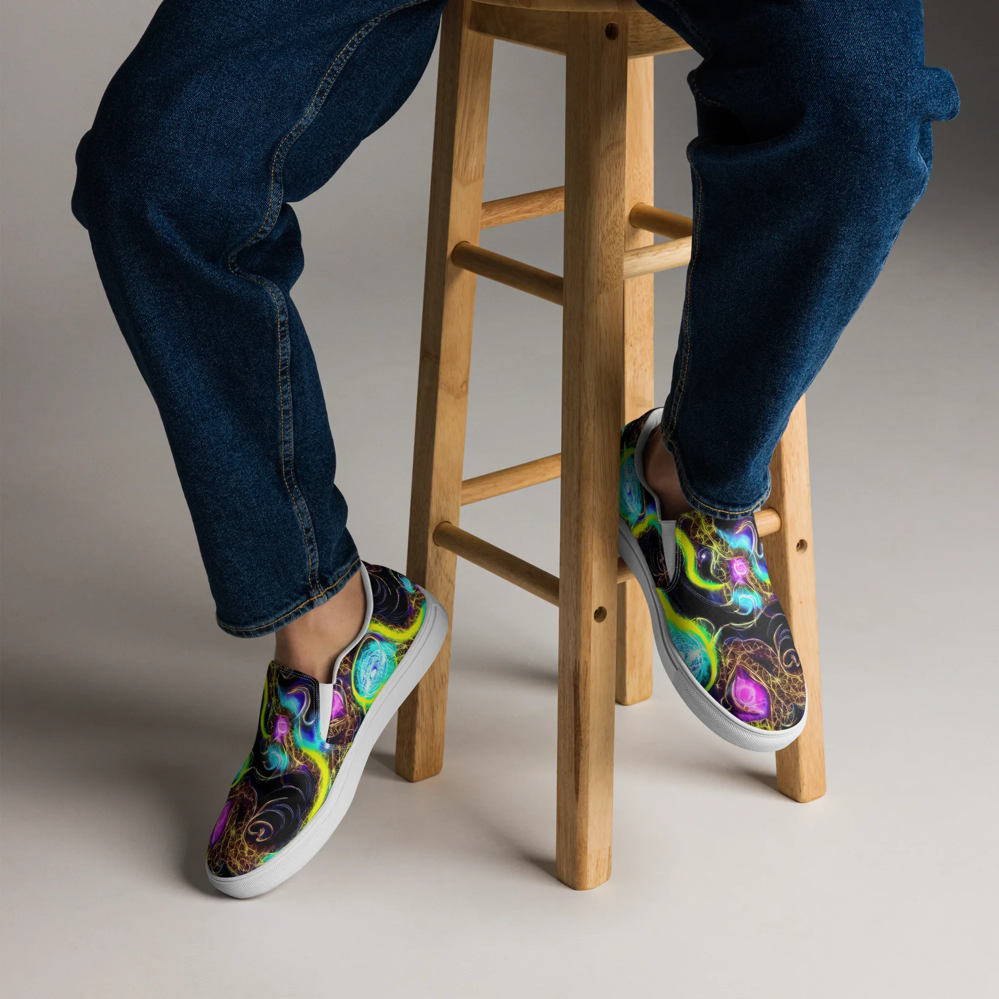 Blacklight Botanica on Men's Slip-On Canvas Shoes — Front