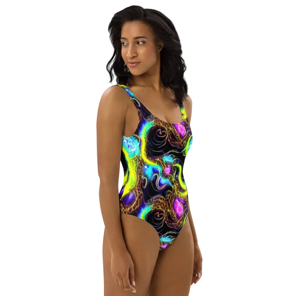 Blacklight Botanica on One-Piece Swimsuit — Right